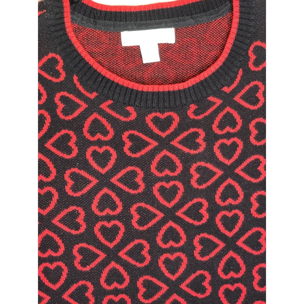 Charter Club Women's Heart-Pattern Sweater in Black / Red SZ: MEDIUM - Picture 3 of 5